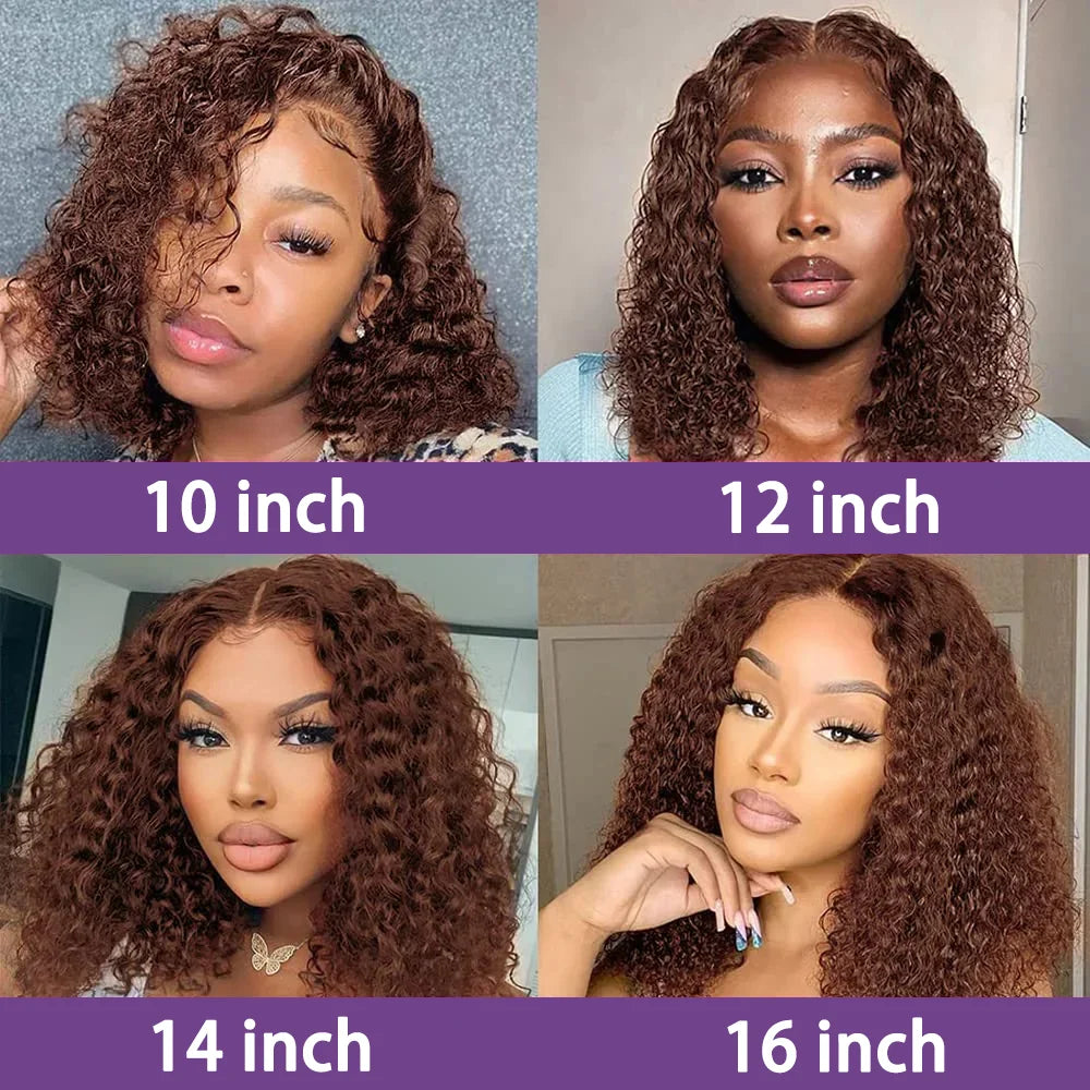 Brazilian Chocolate Brown Short Deep Wave HD Transparent Pre-pluck Lace Front Human Hair Bob Wig