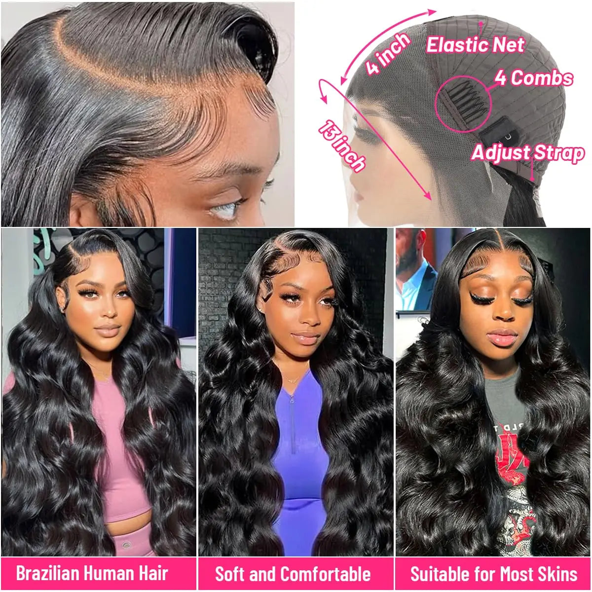 HD Transparent Lace Front Human Hair Wig - Body Wave, Pre-Plucked