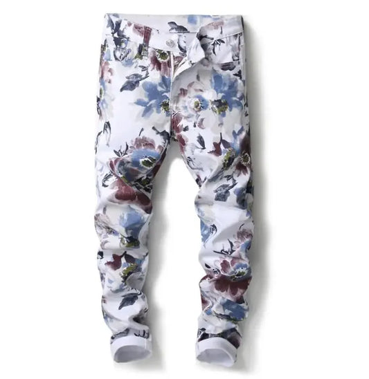 3D Floral Pattern Men's Skinny Jeans