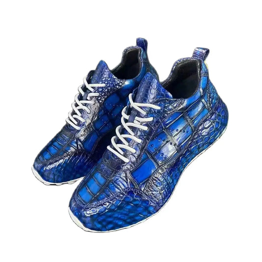 Blue Crocodile Belly Skin Leather Shoes