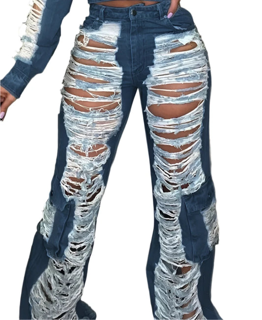 Women‘s Loose Waist Denim Wide Leg Pants