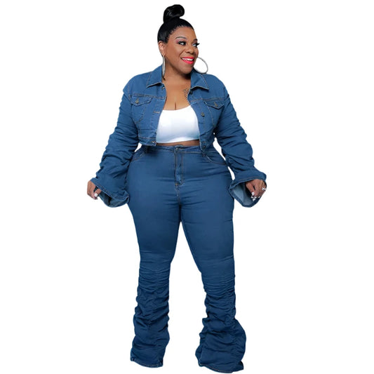 Plus Size Women 2pc Puff Jacket & Stretch Stacked Jeans