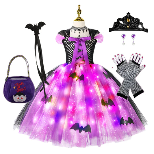 Girls LED Light Up Bat Witch Costume