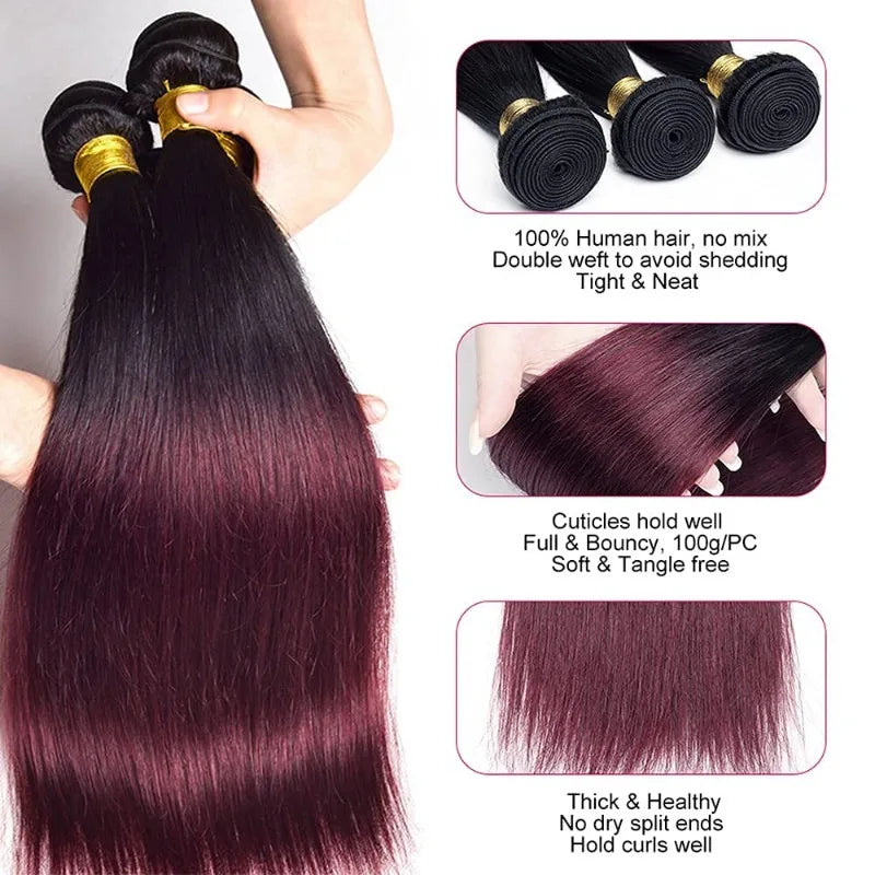 1B/99J Straight Human Hair Ombre Brown Bundles