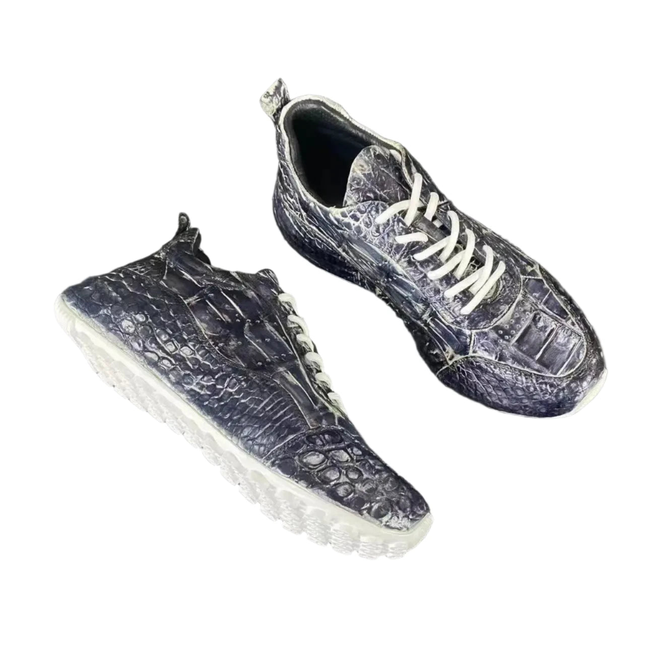 Blue Crocodile Belly Skin Leather Shoes