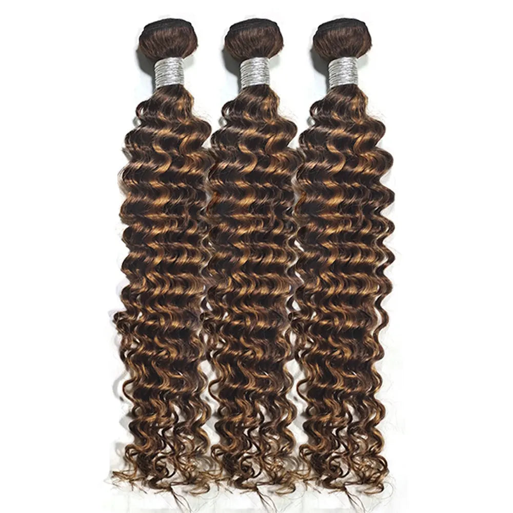 P4/27 Highlight Deep Wave Bundles w/Transparent Closure - Ombre Honey Blonde